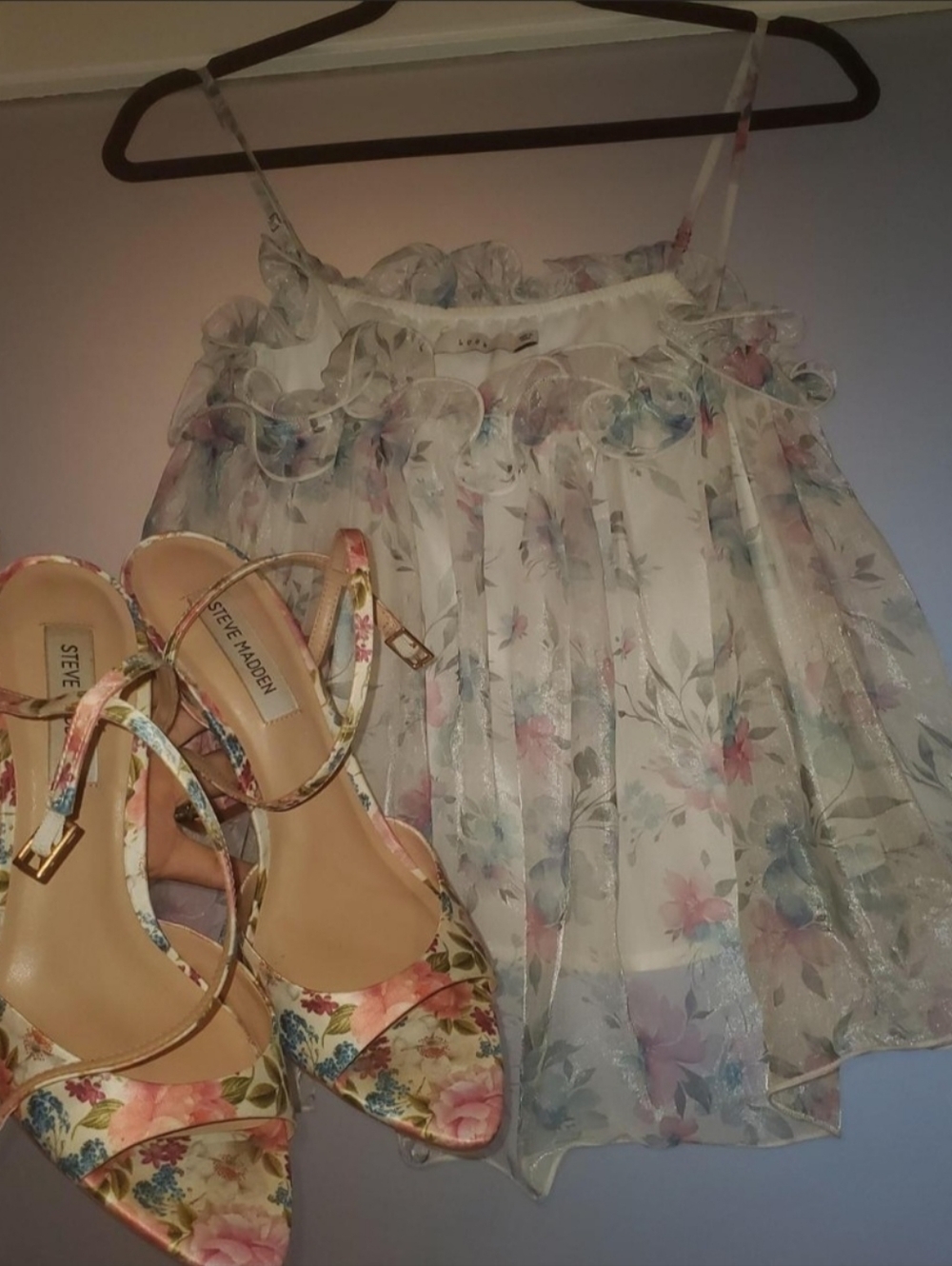 Steve Madden Ivory Blue Pink Floral Dress and Heels Set